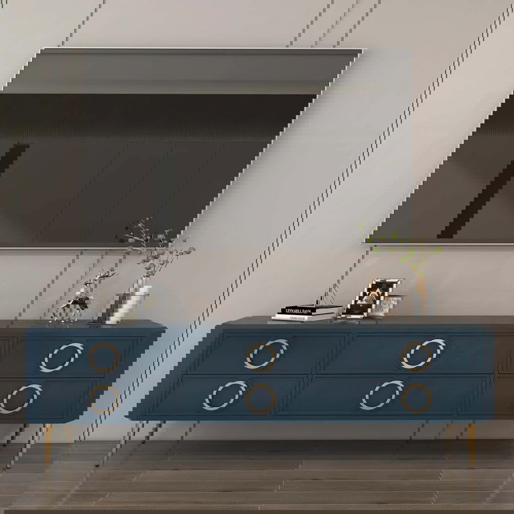 Rindix Navy Blue TV Stand with Storage Drawers for Gold Accents Mid-Century - 