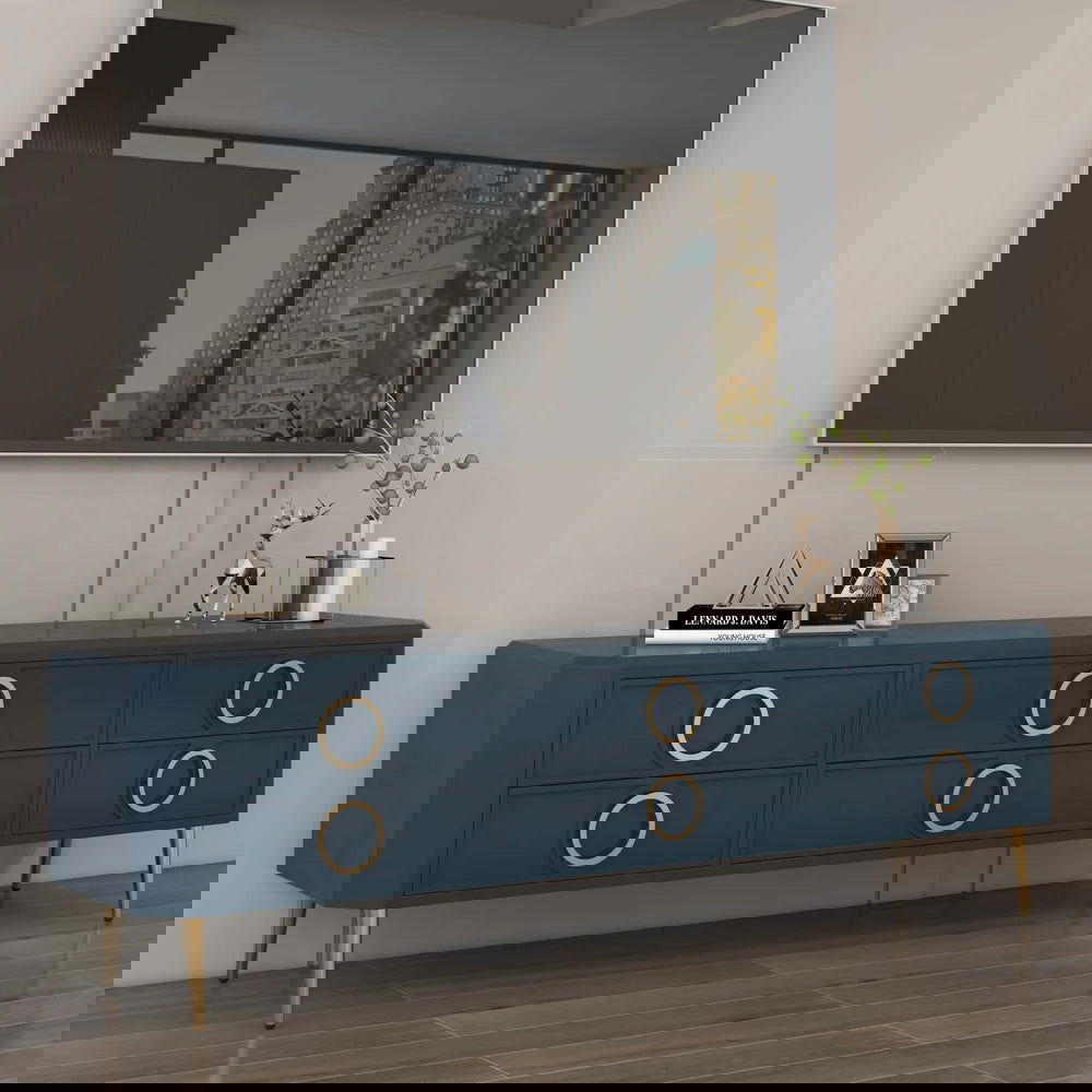 Rindix Navy Blue TV Stand with Storage Drawers for Gold Accents Mid-Century - 