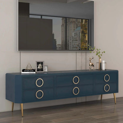 Rindix Navy Blue TV Stand with Storage Drawers for Gold Accents Mid-Century - 