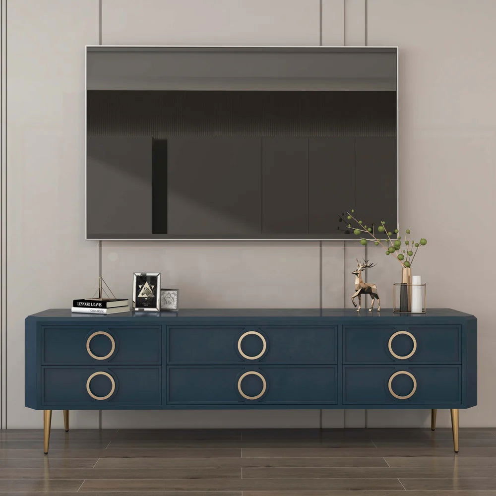 Rindix Navy Blue TV Stand with Storage Drawers for Gold Accents Mid-Century - Approved By Design