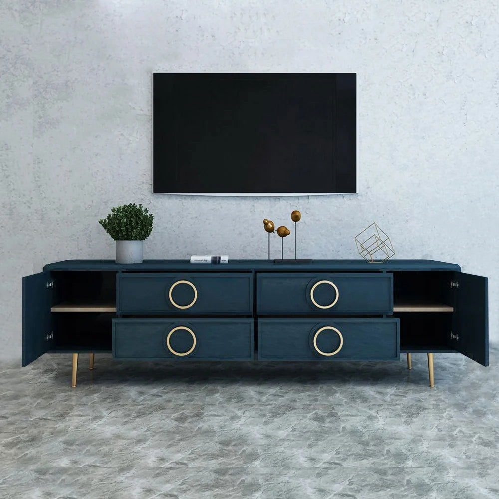 Rindix Navy Blue TV Stand with Storage Drawers for Gold Accents Mid-Century - Approved By Design