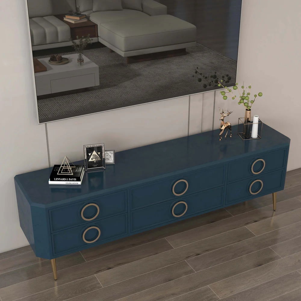 Rindix Navy Blue TV Stand with Storage Drawers for Gold Accents Mid-Century - Approved By Design
