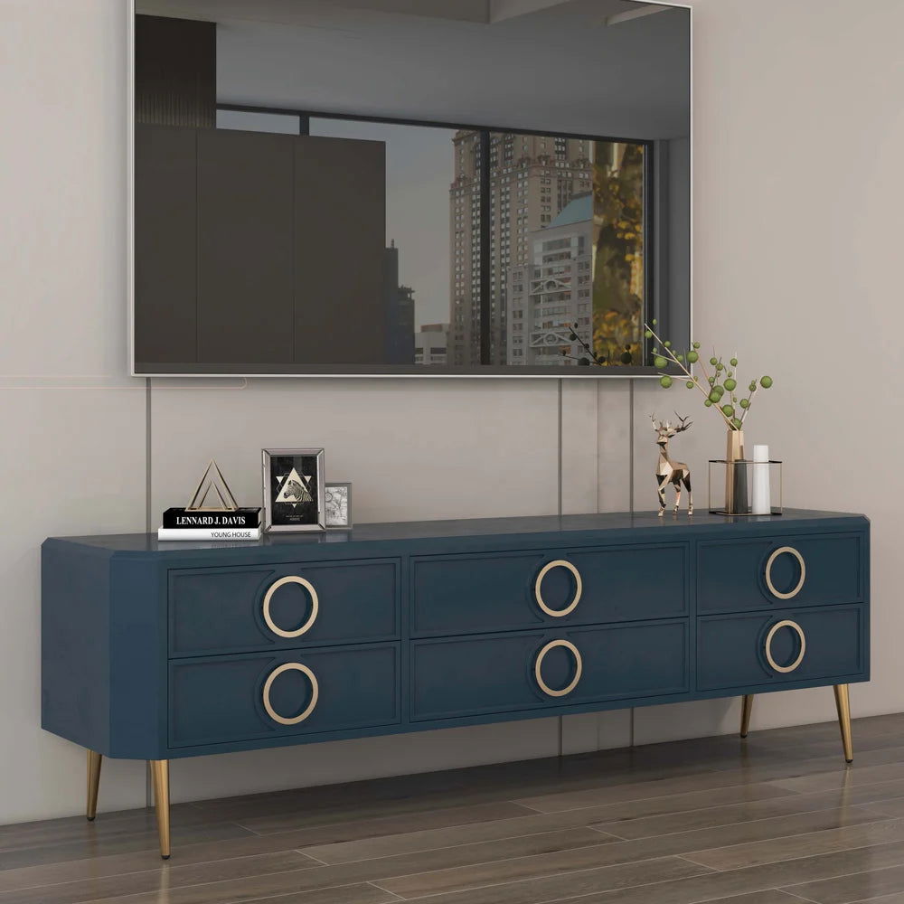 Rindix Navy Blue TV Stand with Storage Drawers for Gold Accents Mid-Century - Approved By Design