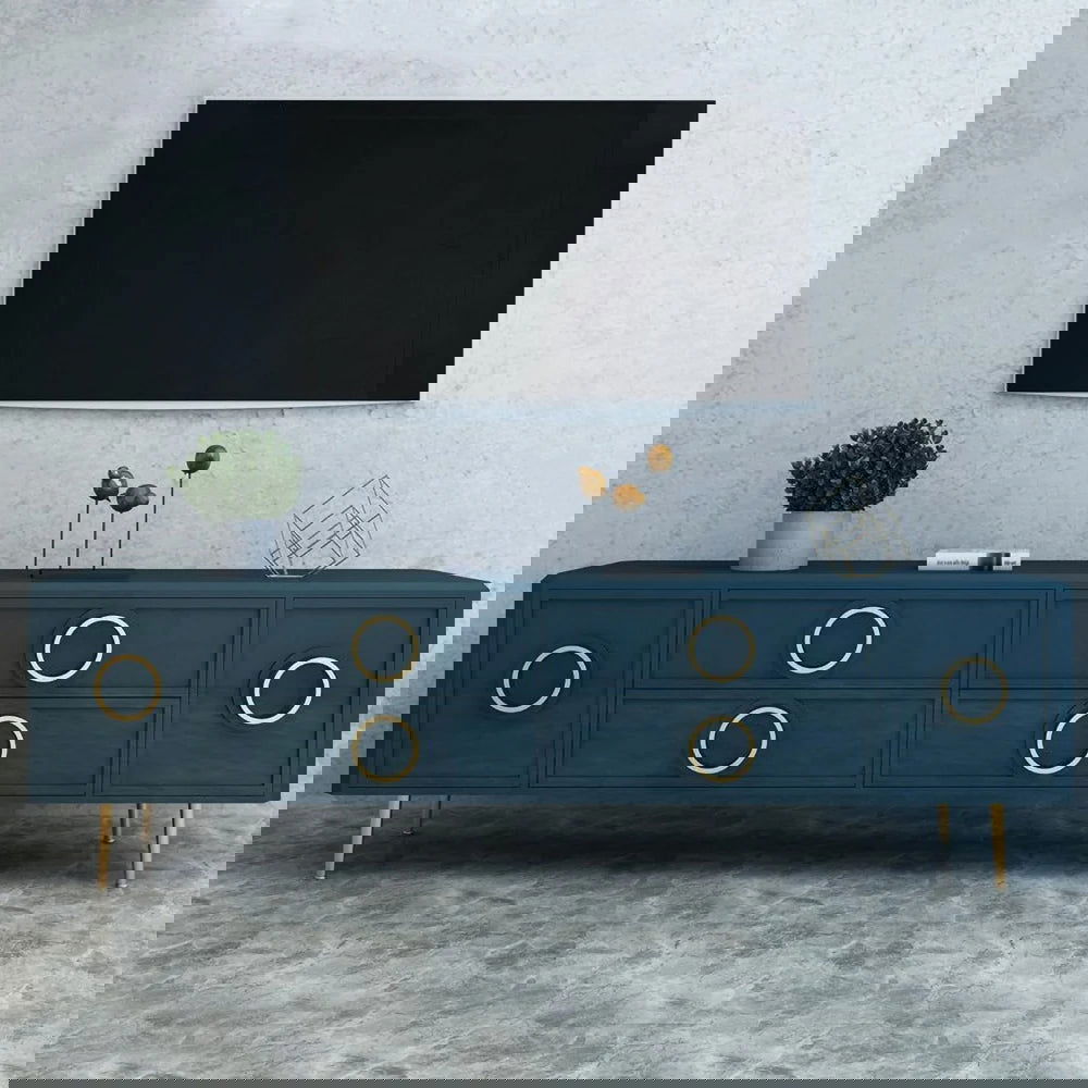 Rindix Navy Blue TV Stand with Storage Drawers for Gold Accents Mid-Century - Homary