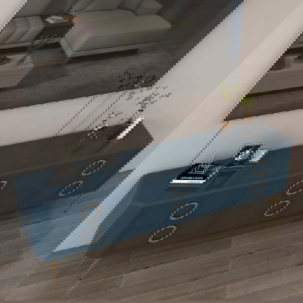 Rindix Navy Blue TV Stand with Storage Drawers for Gold Accents Mid-Century - Homary