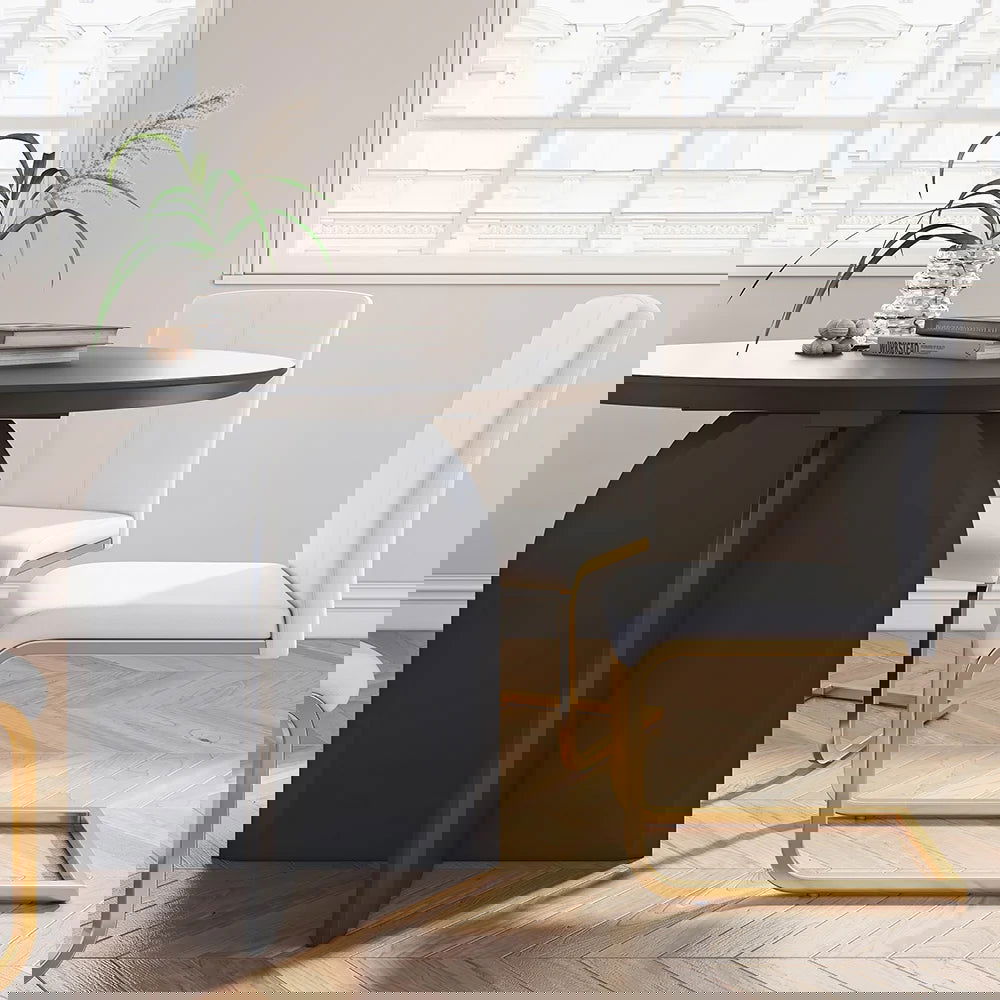 Round Dining Table Solid Wood Tabletop Pedestal Base for 4 Modern Black - 