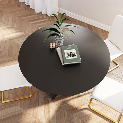 Round Dining Table Solid Wood Tabletop Pedestal Base for 4 Modern Black - 