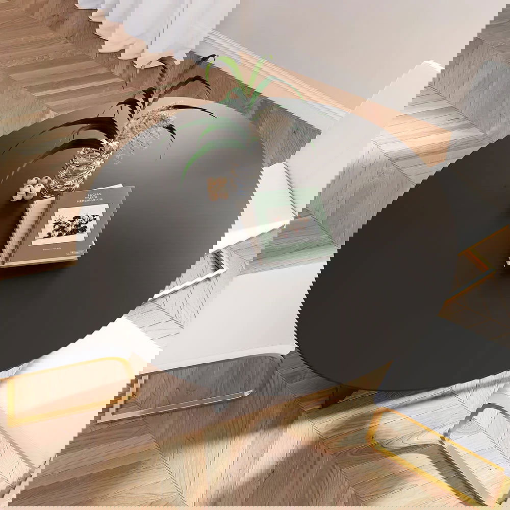 Round Dining Table Solid Wood Tabletop Pedestal Base for 4 Modern Black - 