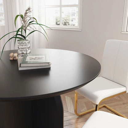 Round Dining Table Solid Wood Tabletop Pedestal Base for 4 Modern Black - 