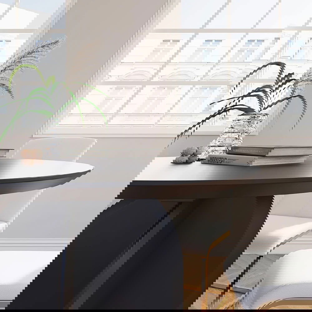 Round Dining Table Solid Wood Tabletop Pedestal Base for 4 Modern Black - 