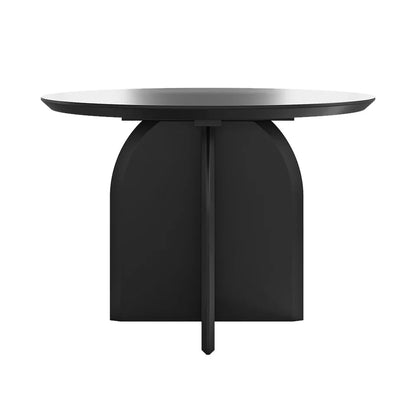 Round Dining Table Solid Wood Tabletop Pedestal Base for 4 Modern Black - 
