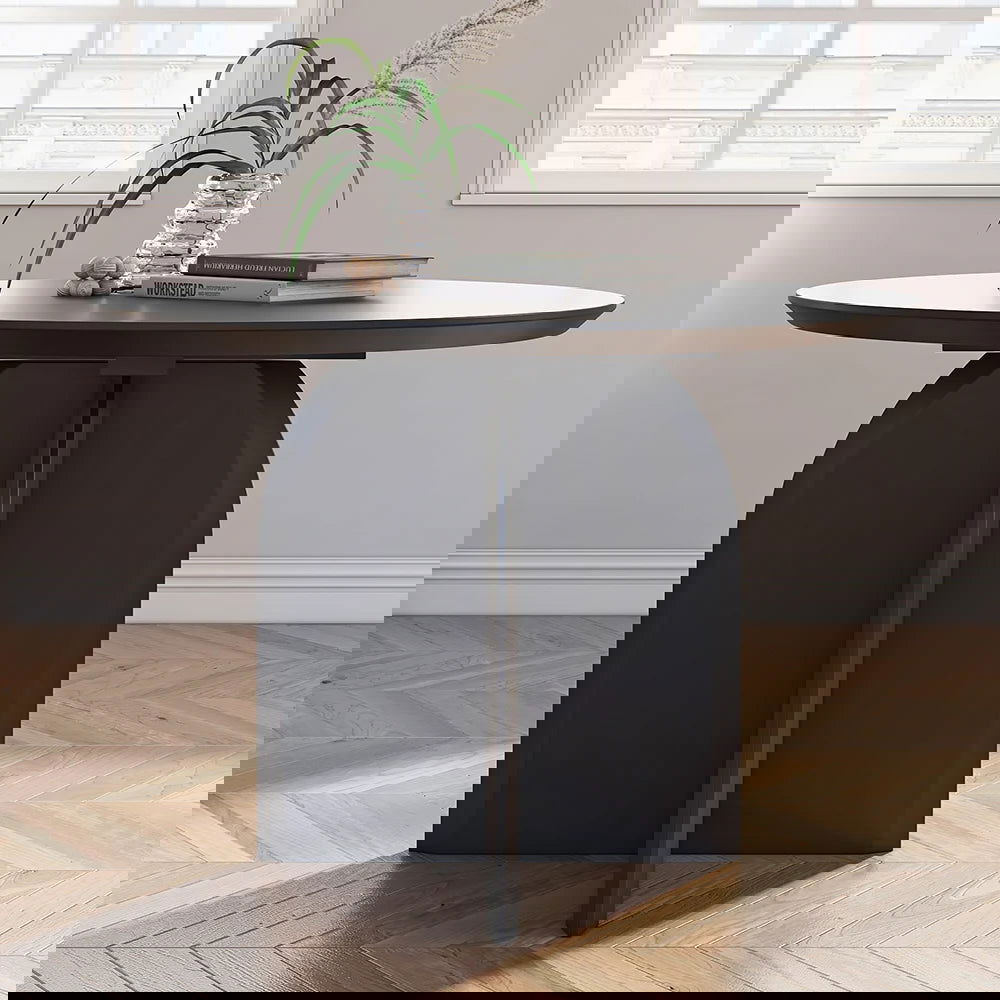 Round Dining Table Solid Wood Tabletop Pedestal Base for 4 Modern Black - Homary