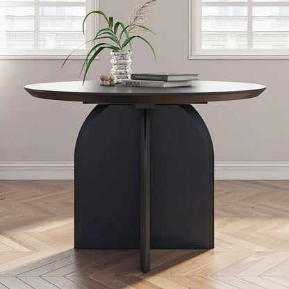 Round Dining Table Solid Wood Tabletop Pedestal Base for 4 Modern Black - Homary