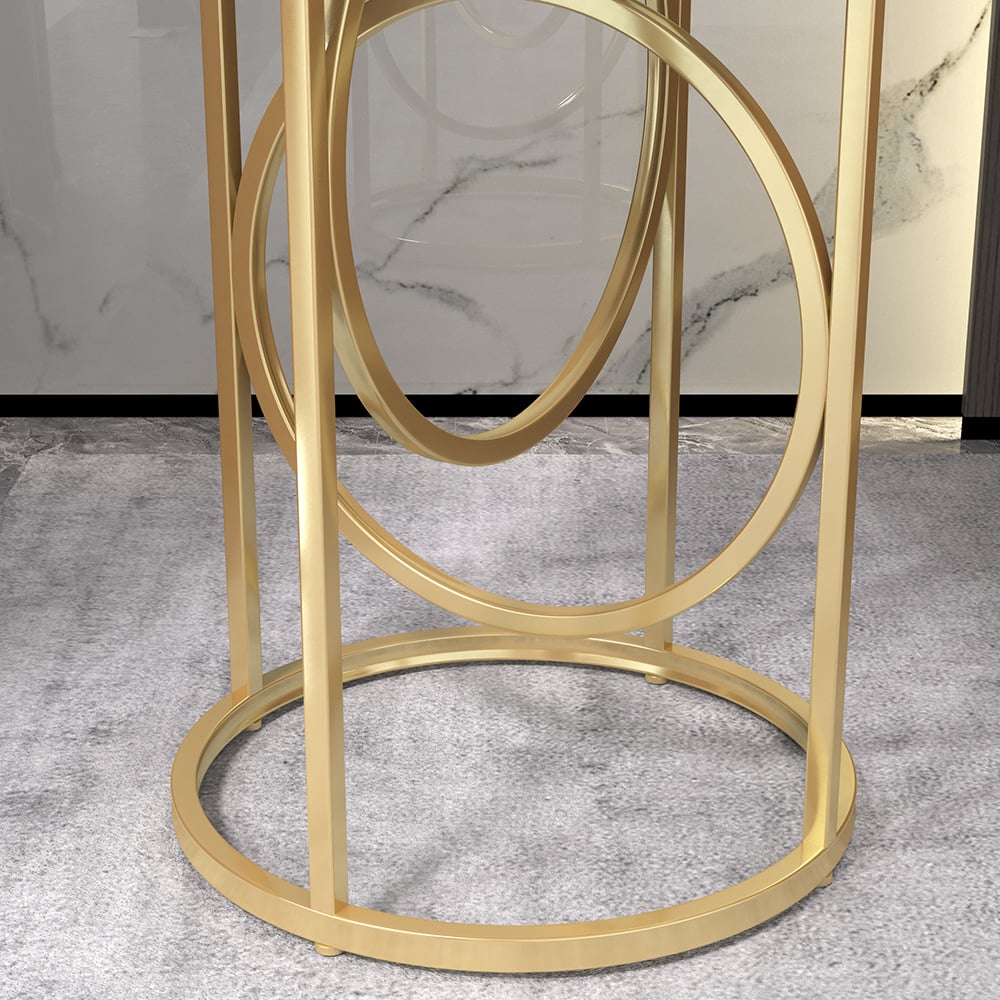 Round Marble Top End Table Modern White Side Table with Metal Frame in Gold - 
