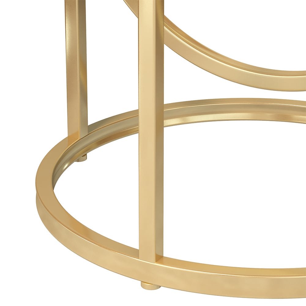 Round Marble Top End Table Modern White Side Table with Metal Frame in Gold - 
