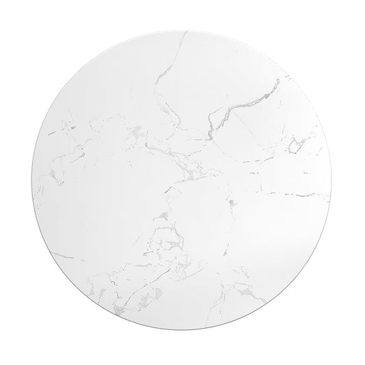 Round Marble Top End Table Modern White Side Table with Metal Frame in Gold - Homary