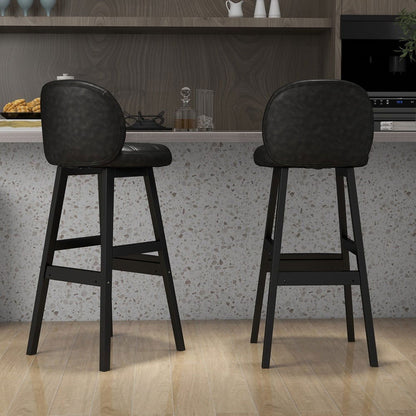 Rustic Black PU Leather Bar Height Tufted Bar Stools with Curved Back Set of 2 - 
