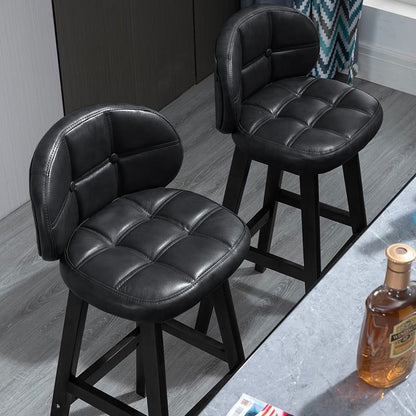 Rustic Black PU Leather Bar Height Tufted Bar Stools with Curved Back Set of 2 - 