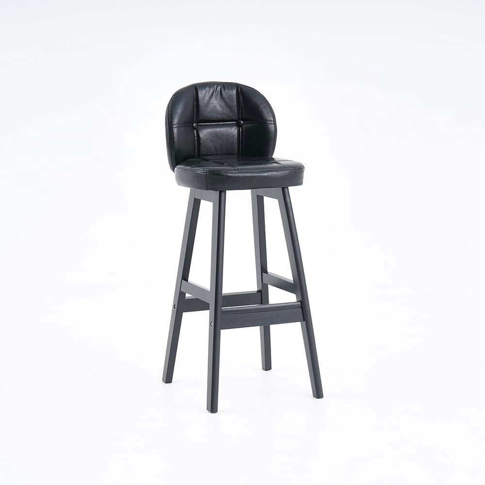 Rustic Black PU Leather Bar Height Tufted Bar Stools with Curved Back Set of 2 - 