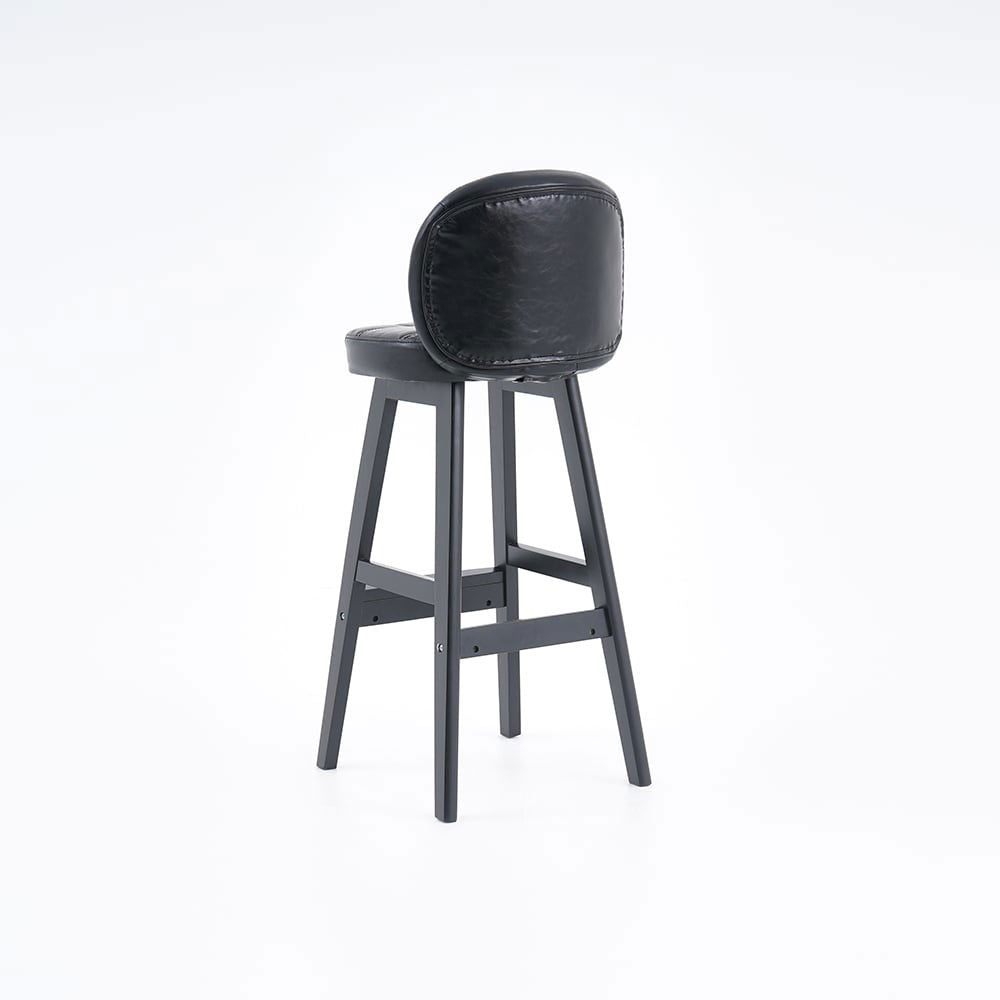 Rustic Black PU Leather Bar Height Tufted Bar Stools with Curved Back Set of 2 - 