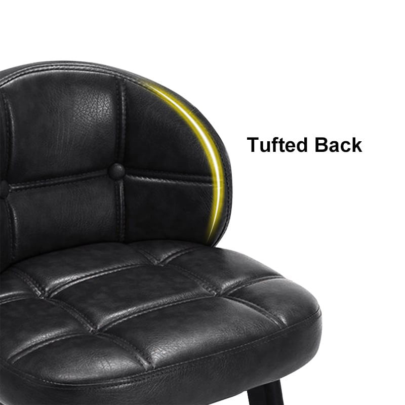 Rustic Black PU Leather Bar Height Tufted Bar Stools with Curved Back Set of 2 - 