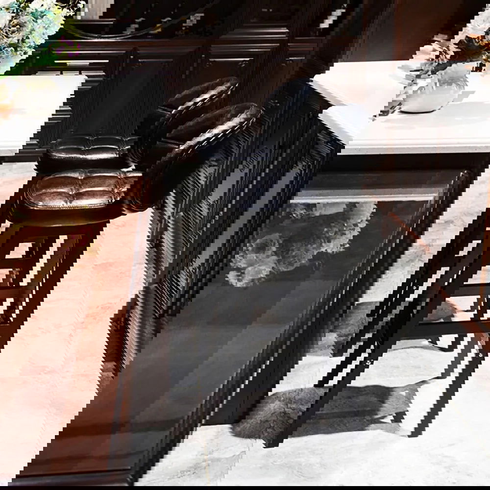 Rustic Black PU Leather Bar Height Tufted Bar Stools with Curved Back Set of 2 - 