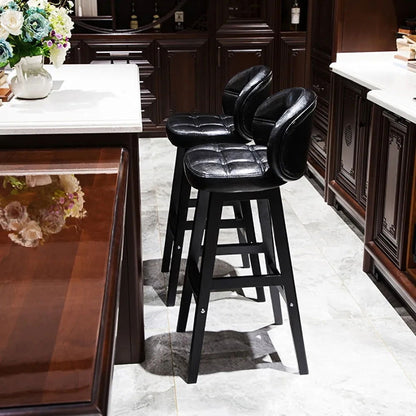 Rustic Black PU Leather Bar Height Tufted Bar Stools with Curved Back Set of 2 - 
