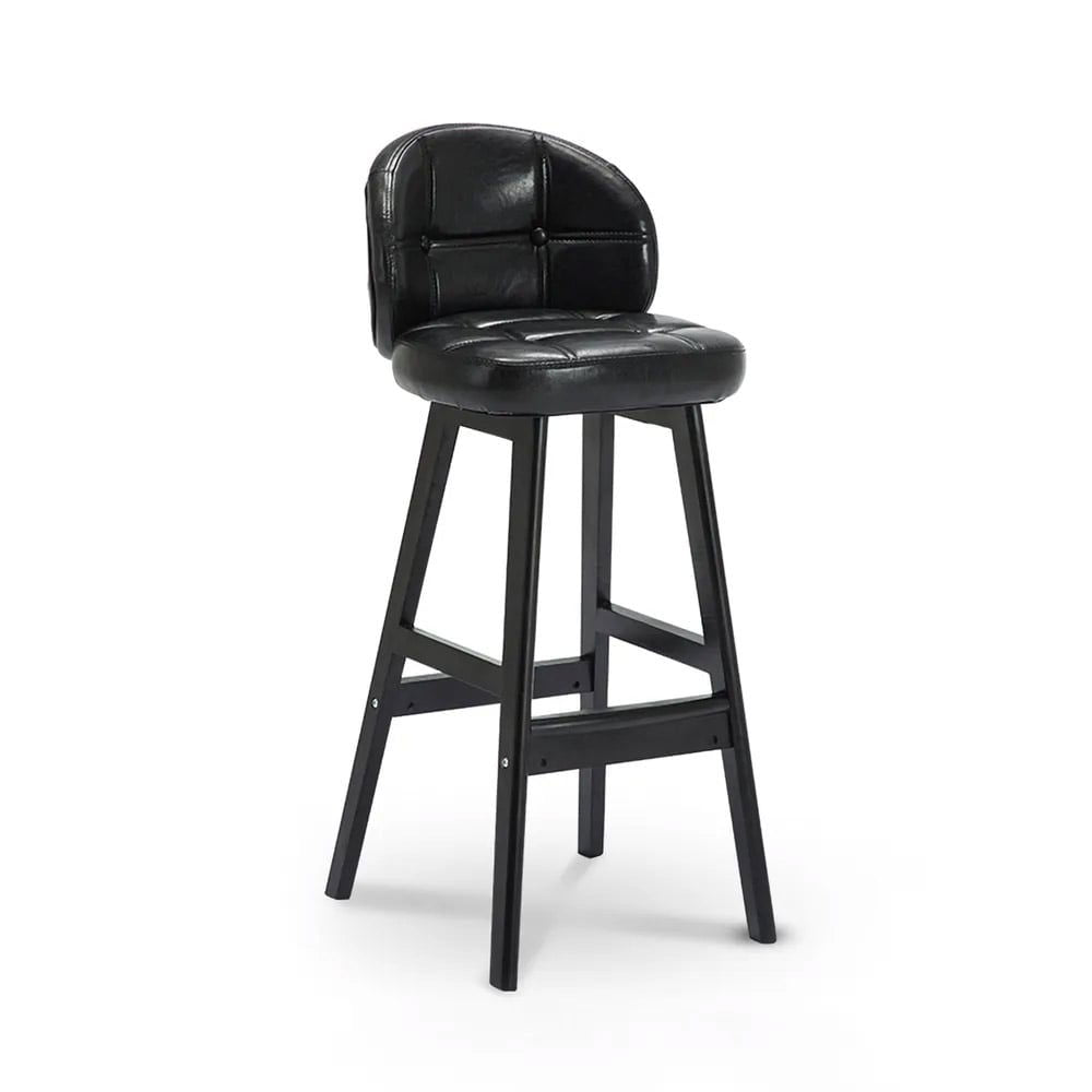 Rustic Black PU Leather Bar Height Tufted Bar Stools with Curved Back Set of 2 - 