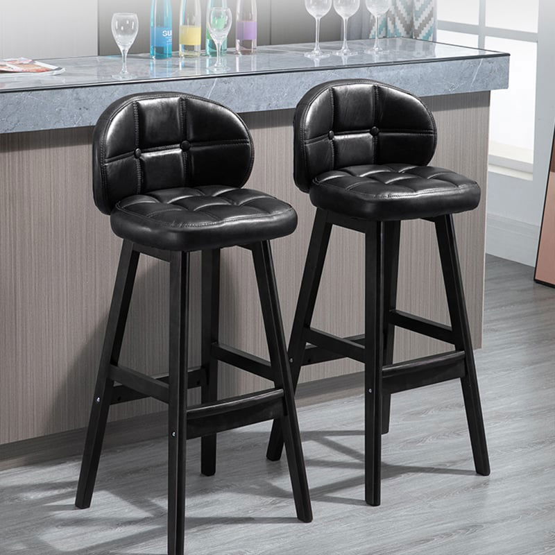 Rustic Black PU Leather Bar Height Tufted Bar Stools with Curved Back Set of 2 - Homary