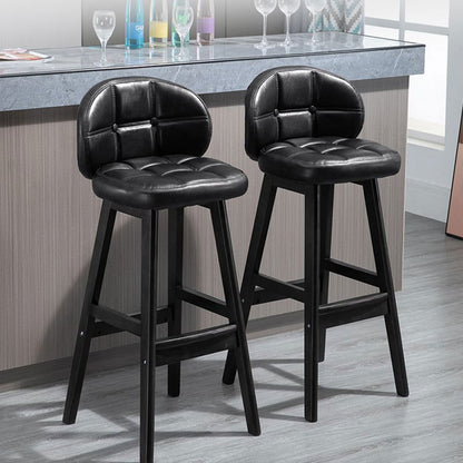 Rustic Black PU Leather Bar Height Tufted Bar Stools with Curved Back Set of 2 - Homary