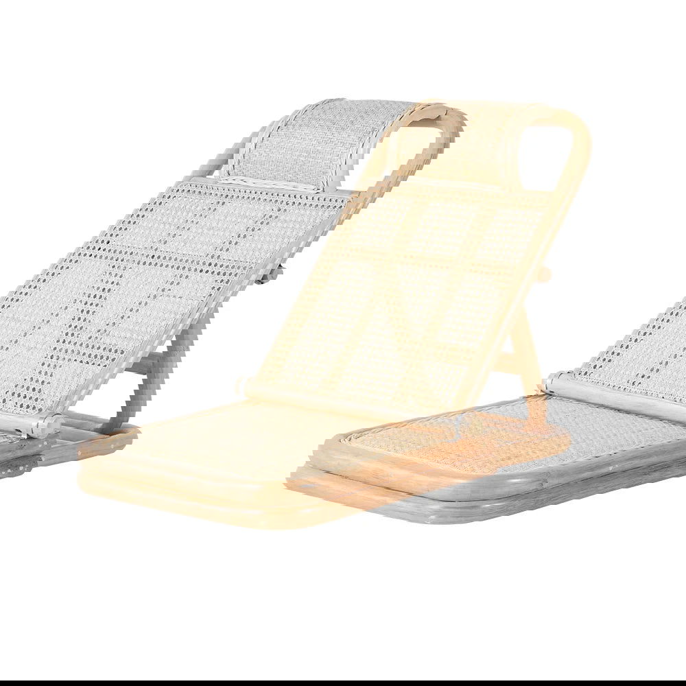 Scandinavian Rattan & Wood Outdoor Long Reclining Chaise Patio Lounge Chair in Natural - 