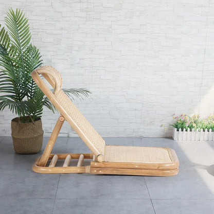 Scandinavian Rattan & Wood Outdoor Long Reclining Chaise Patio Lounge Chair in Natural - 