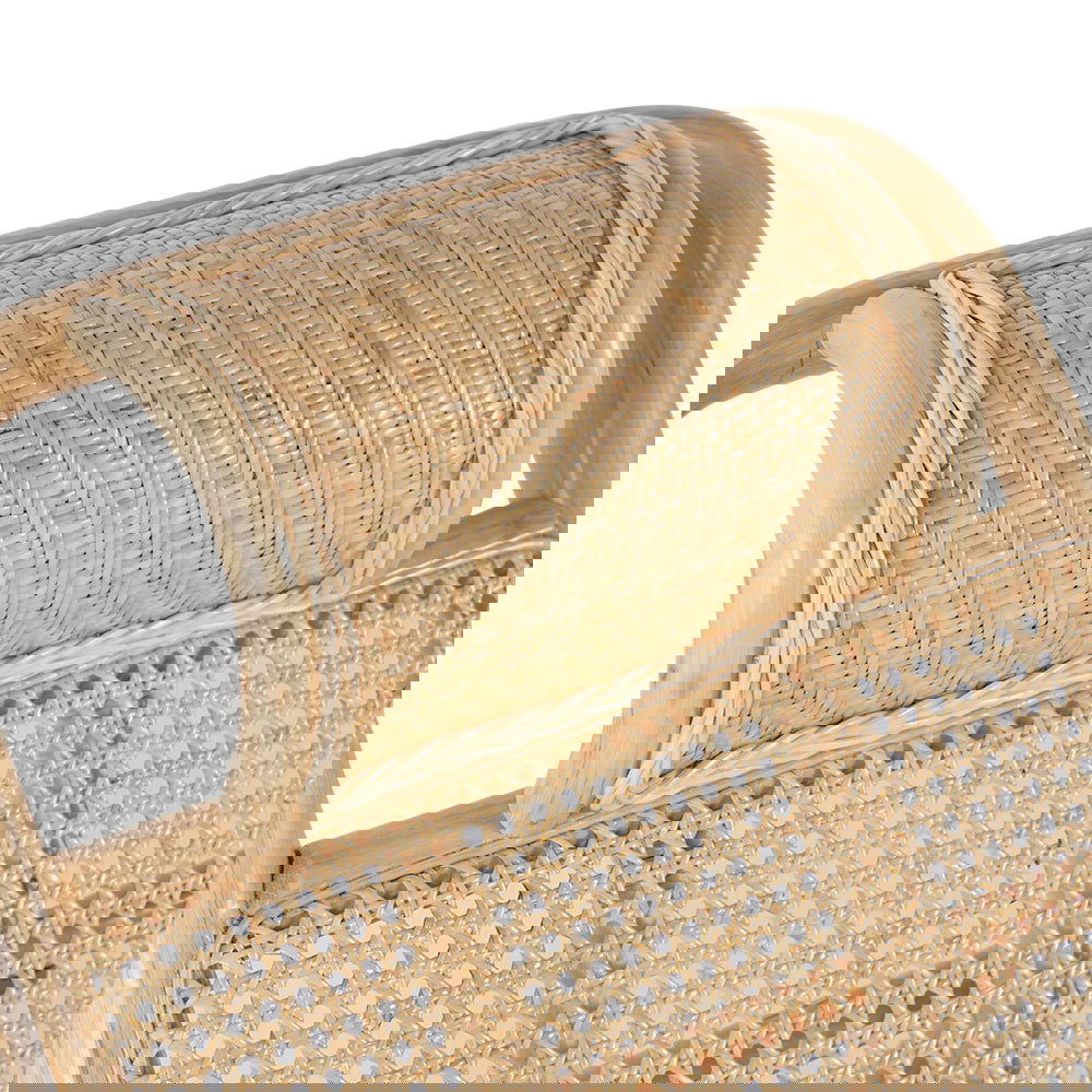 Scandinavian Rattan & Wood Outdoor Long Reclining Chaise Patio Lounge Chair in Natural - 