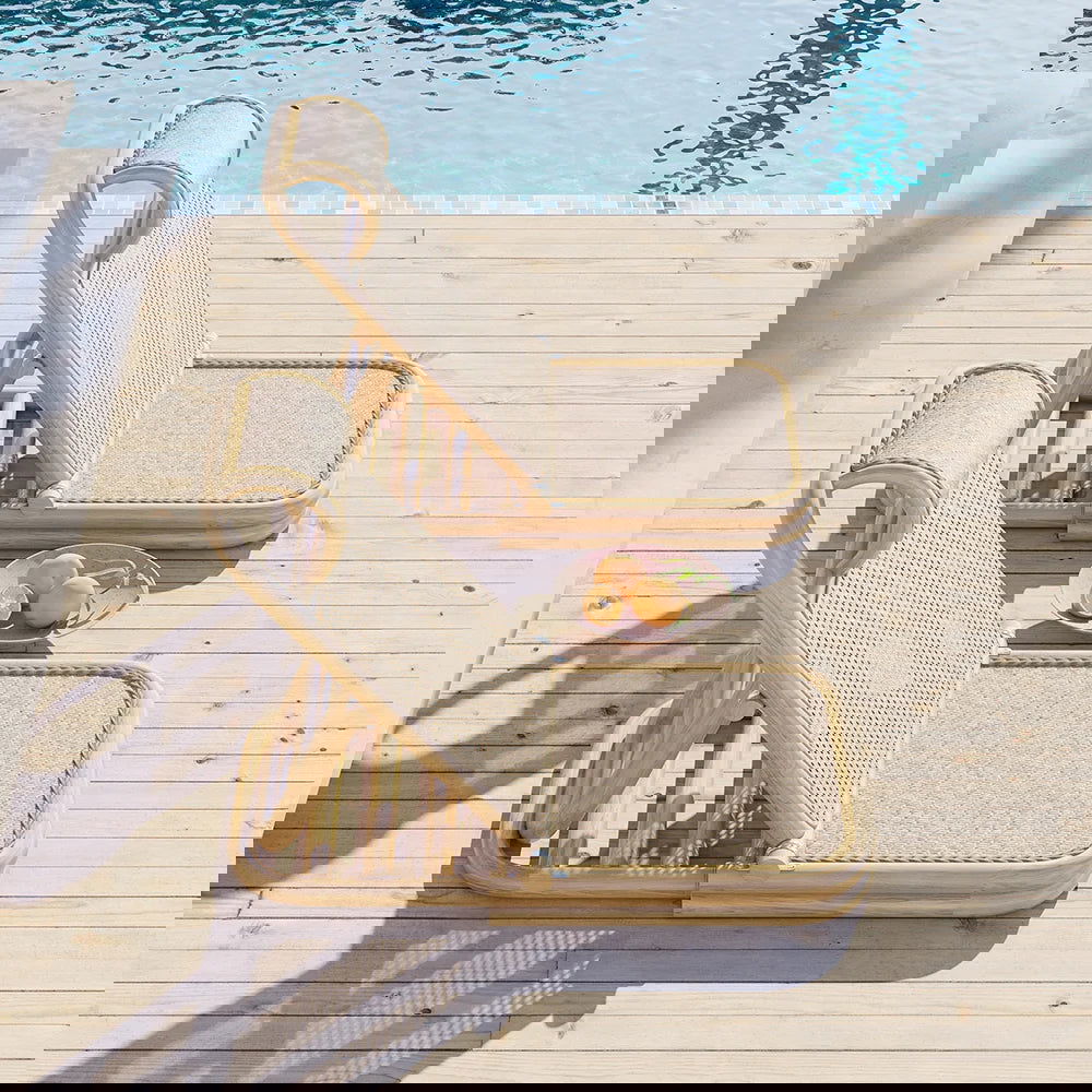 Scandinavian Rattan & Wood Outdoor Long Reclining Chaise Patio Lounge Chair in Natural - Homary