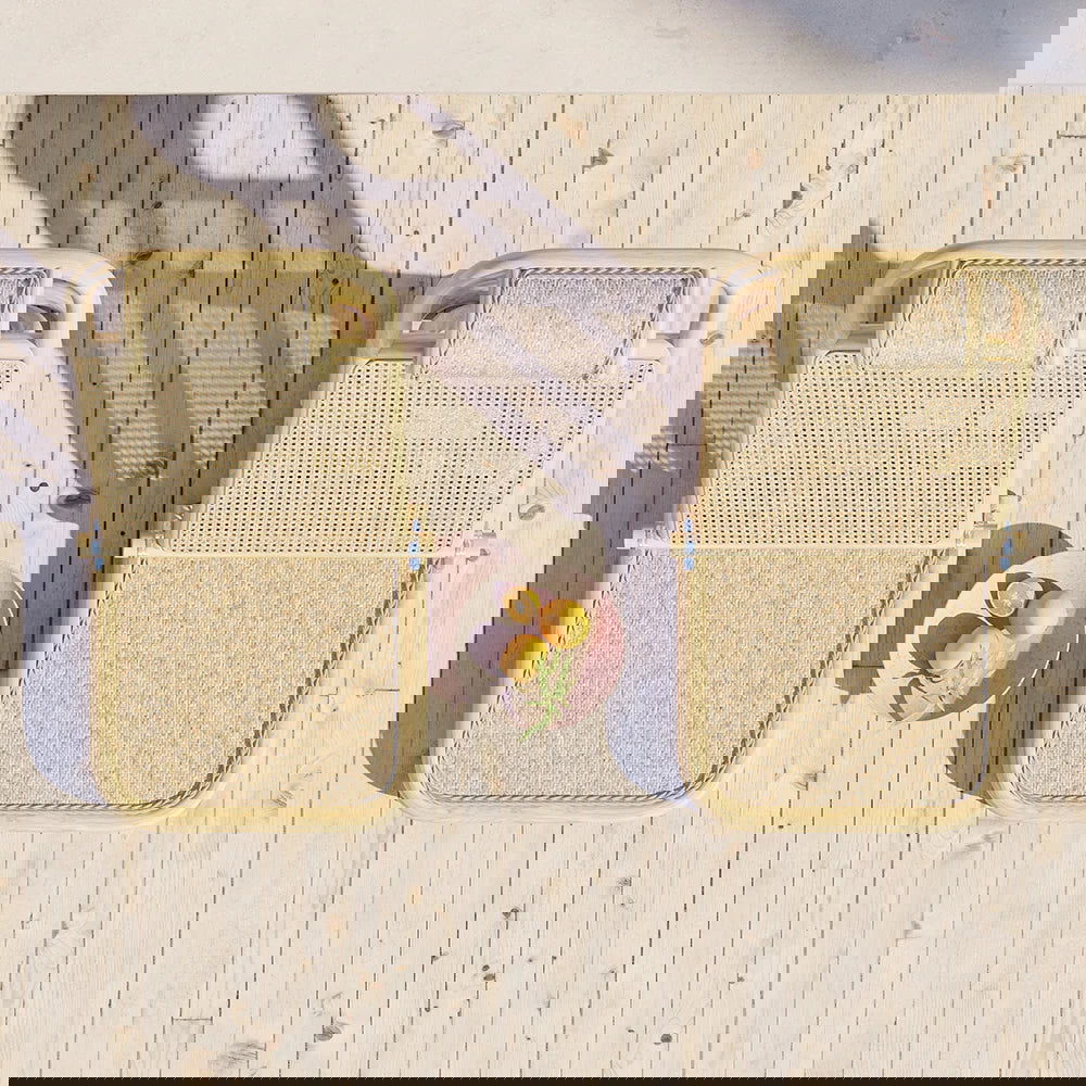 Scandinavian Rattan & Wood Outdoor Long Reclining Chaise Patio Lounge Chair in Natural - Homary