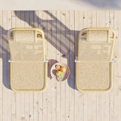 Scandinavian Rattan & Wood Outdoor Long Reclining Chaise Patio Lounge Chair in Natural - Homary