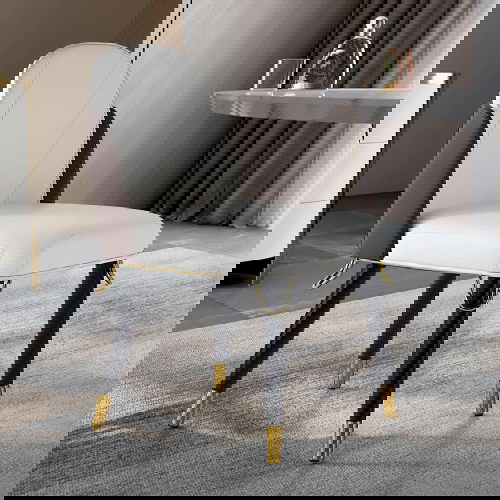 Set of 2 Modern PU Leather Dining Chairs with Upholstered Warm White - Approved By Design