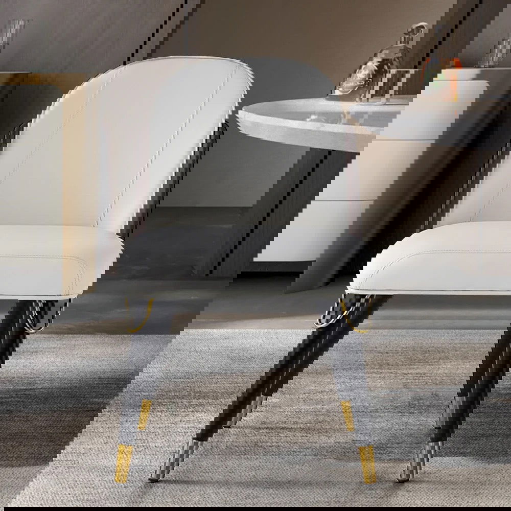 Set of 2 Modern PU Leather Dining Chairs with Upholstered Warm White - Approved By Design