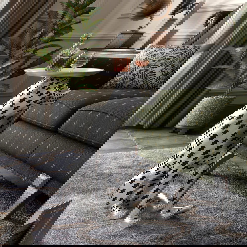 Silver Leopard Accent Side Table with Tray Top Resin Panther End Table Drink Table - 