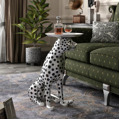 Silver Leopard Accent Side Table with Tray Top Resin Panther End Table Drink Table - 
