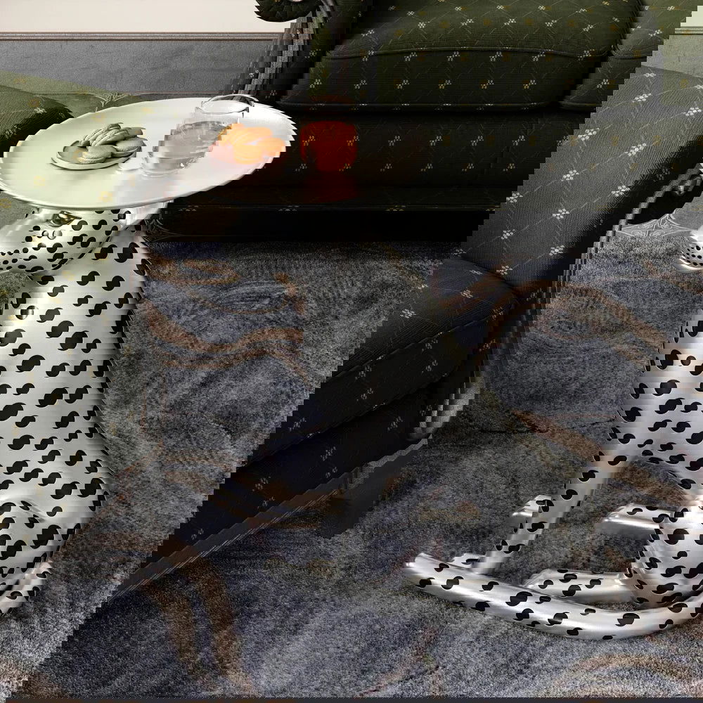 Silver Leopard Accent Side Table with Tray Top Resin Panther End Table Drink Table - 