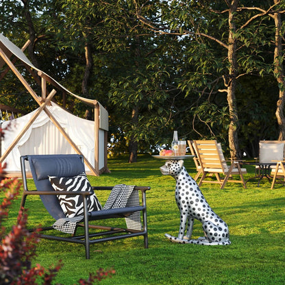 Silver Leopard Accent Side Table with Tray Top Resin Panther End Table Drink Table - 