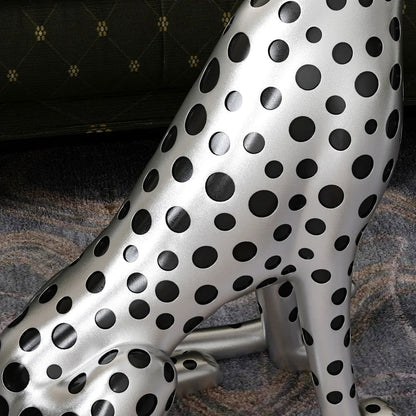 Silver Leopard Accent Side Table with Tray Top Resin Panther End Table Drink Table - 