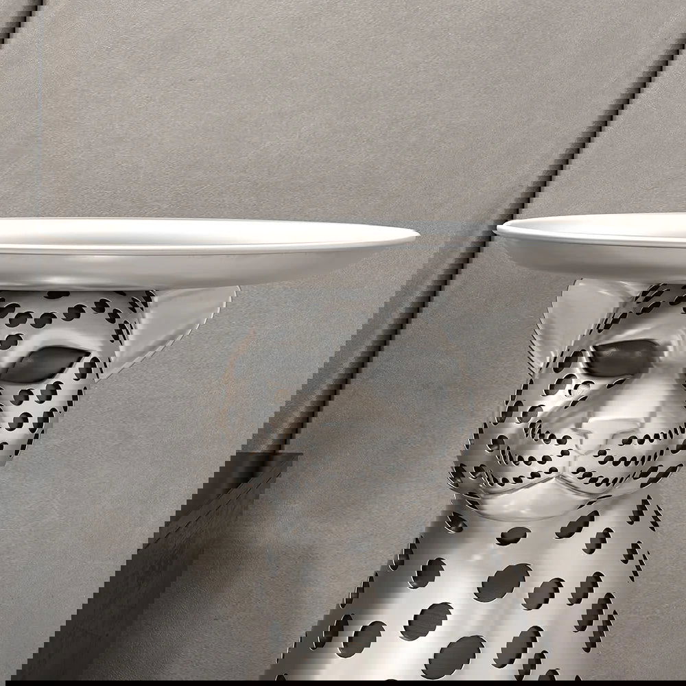 Silver Leopard Accent Side Table with Tray Top Resin Panther End Table Drink Table - Homary