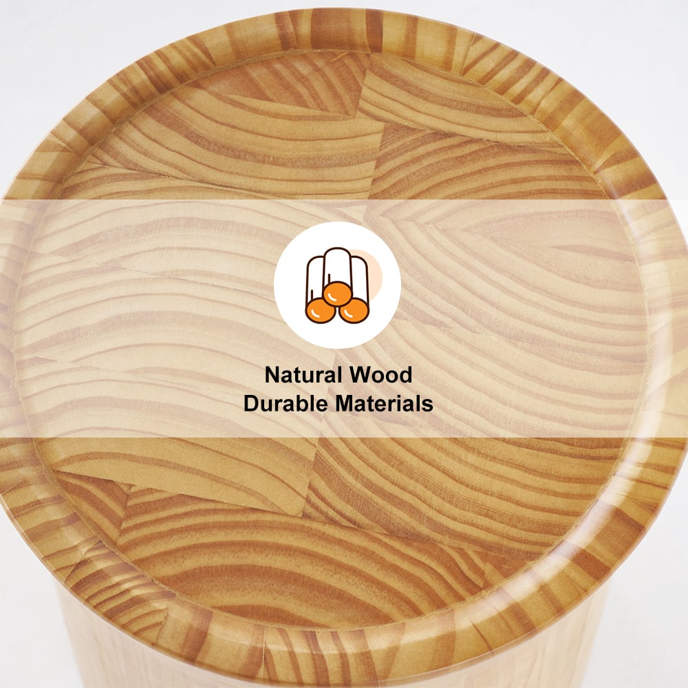 Small Cottage Round Wood Side Table Tray Top in Beige End Table - 