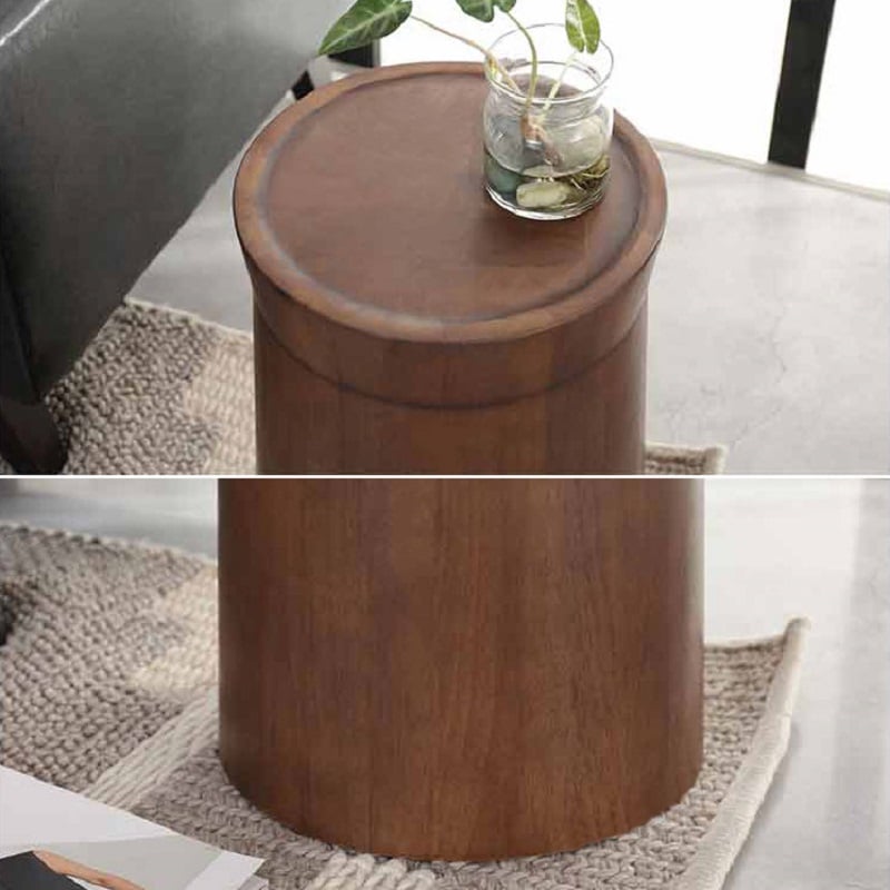 Small Cottage Round Wood Side Table Tray Top in Walnut - 