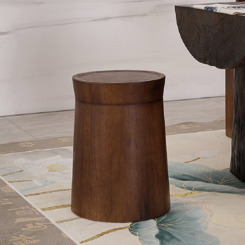 Small Cottage Round Wood Side Table Tray Top in Walnut - 