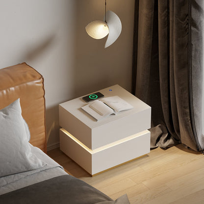Smart LED Nightstand Wireless Charging Station Bedside Table with Light in White - 