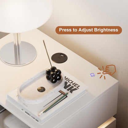 Smart LED Nightstand Wireless Charging Station Bedside Table with Light in White - 