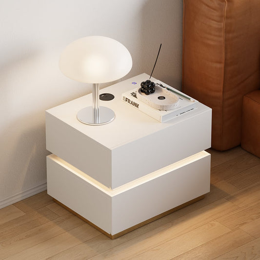 Smart LED Nightstand Wireless Charging Station Bedside Table with Light in White - Homary